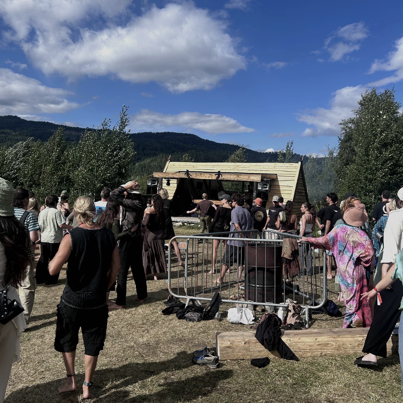 The crowd gathered at the barrier before the stage